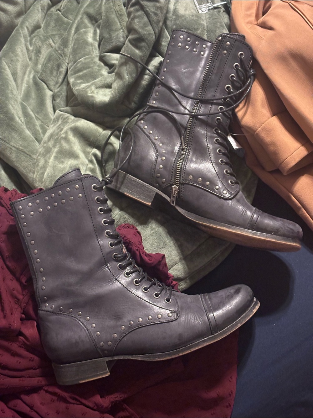 Diesel Black Leather Studded Combat Moto Boots EU 39 US 8.5 - Picture 5 of 15